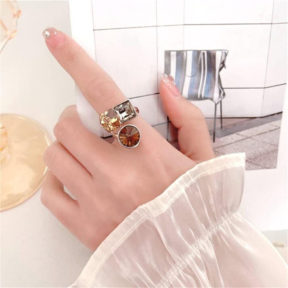 Geometric Crystal Statement Adjustable Open Ring … - image 2